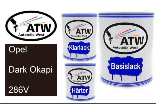 Opel, Dark Okapi, 286V: 1L Lackdose + 1L Klarlack + 500ml Härter - Set, von ATW Autoteile West.